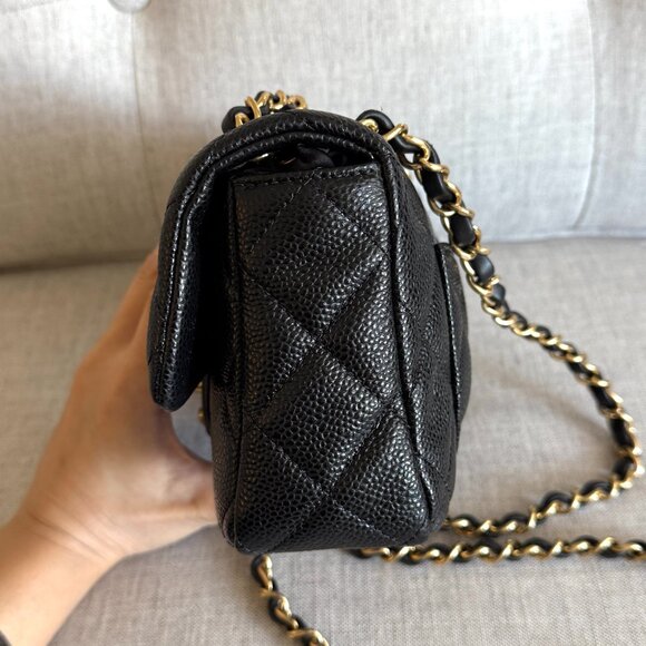 Seasonal CHANEL Two ways Full Set Grained Lambskin Quilted Mini Square Flap GHW - Picture 4 of 11